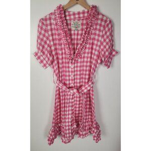 Bell Women's Sz. 8 Pink & White Gingham Ruffle Button Up Dress